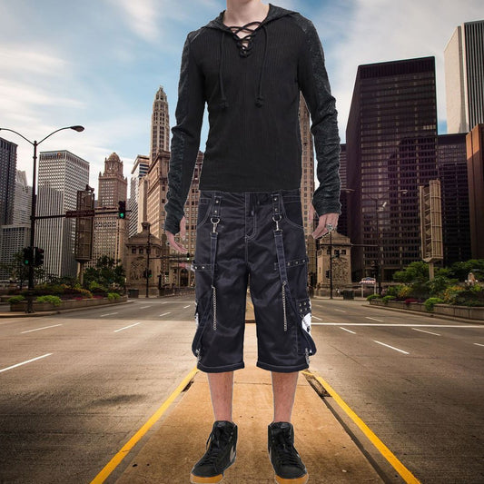 Gothic Bondage Black Big Skull Men's Alternative Punk Rock Emo Shorts/USA