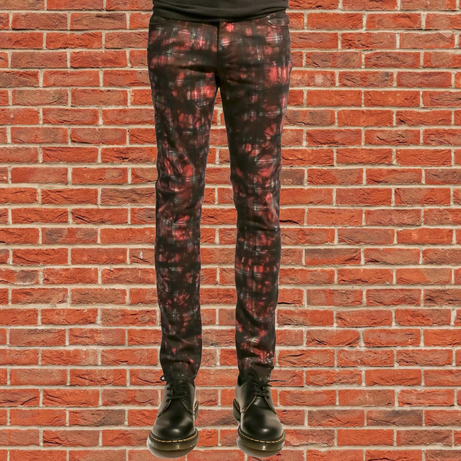 Gothic Red Tartan Plain Vintage Punk Buckle Zips Chain Strap Trousers Trip Pant