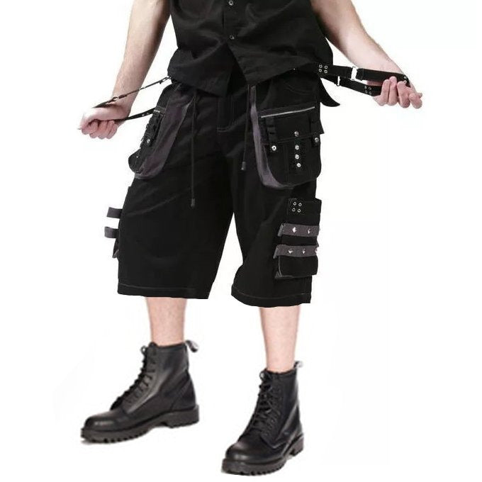 Gothic Men's Black Grey Men Short Gothic Cotton Studs Metal Punk