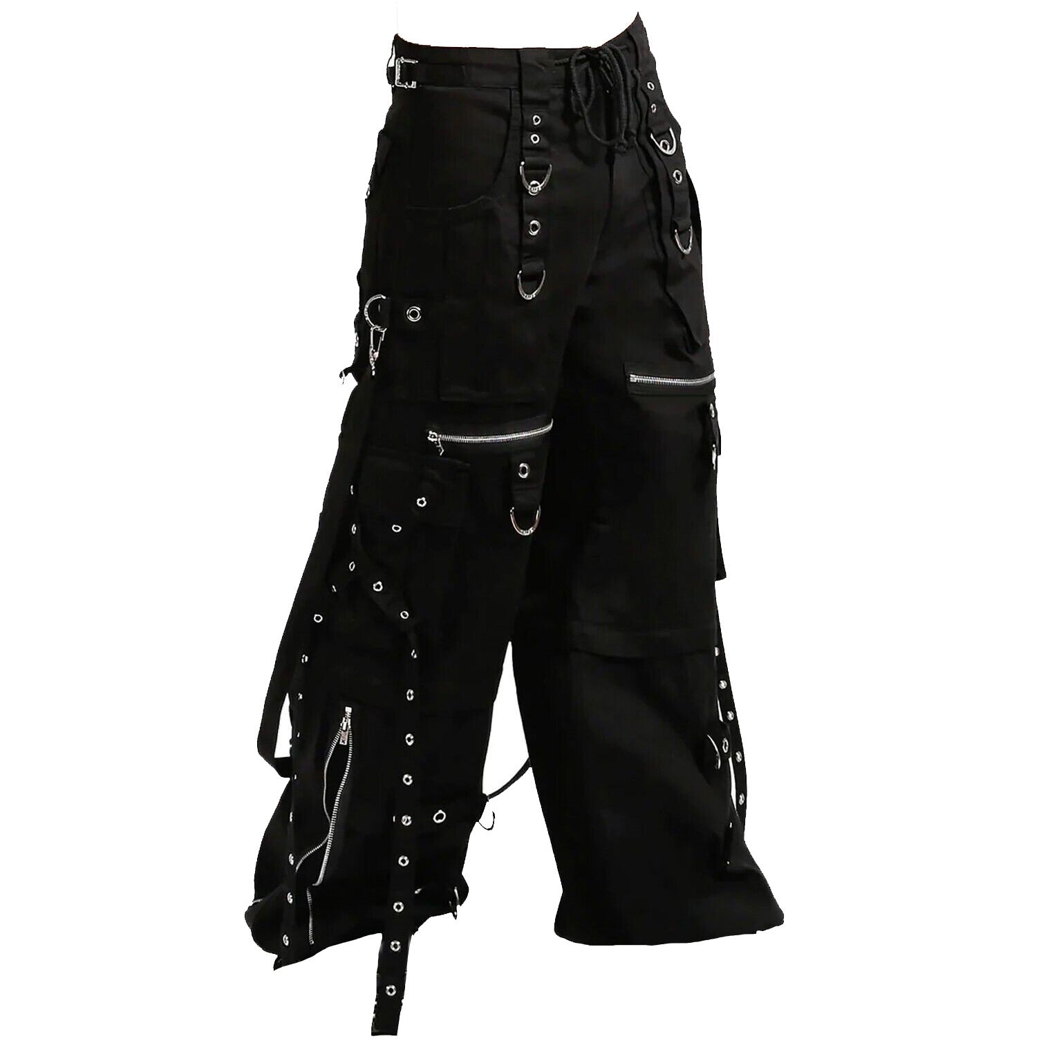 Gothic Men's Black Gothic X-Strap Zip Off Punk Rave Pants