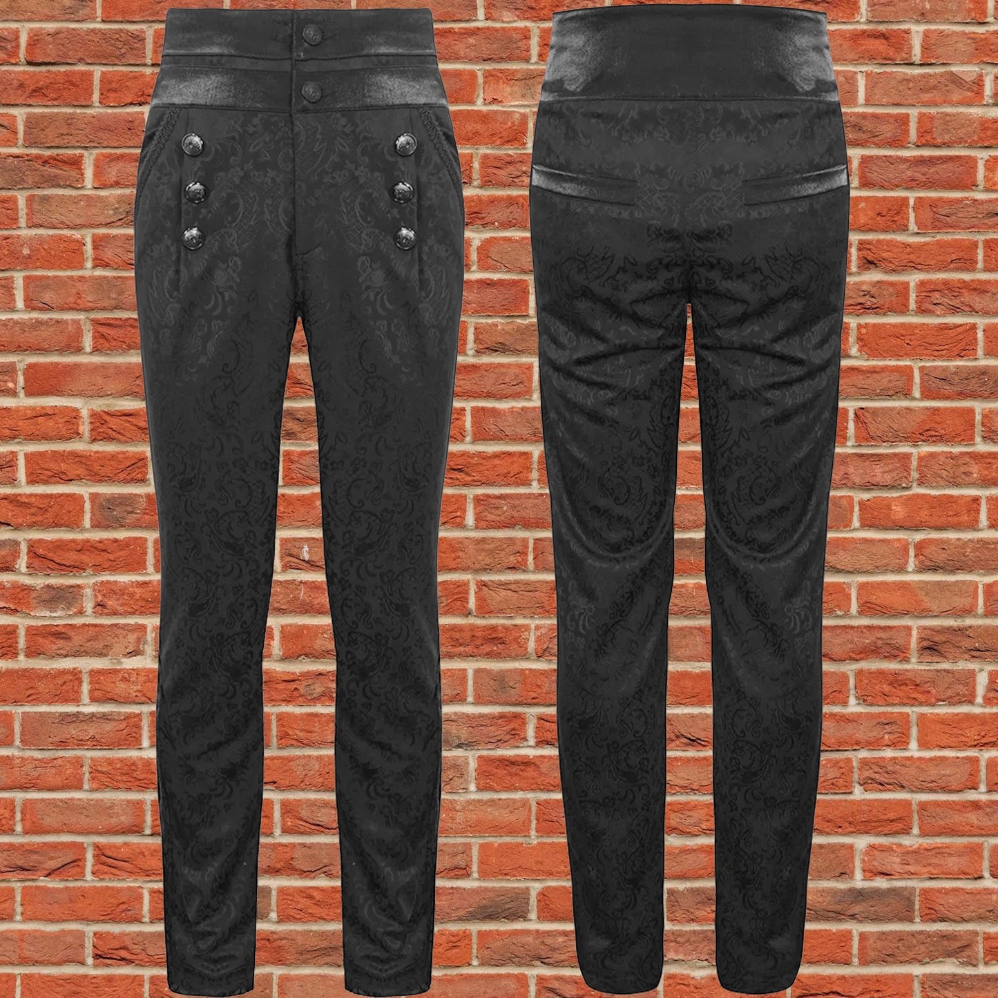 Devil Fashion Mens Gothic Aristocrat Jacquard High Waist Dress Pants