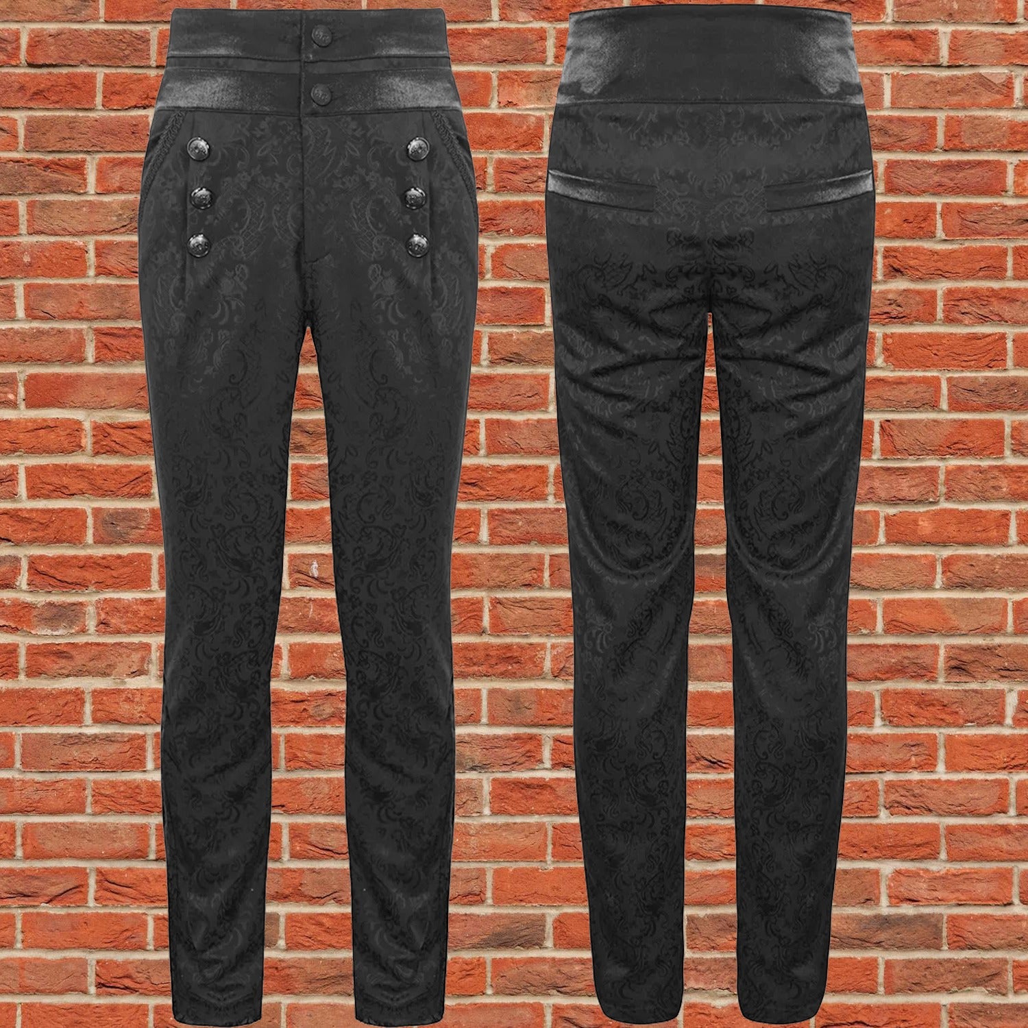 Devil Fashion Mens Gothic Aristocrat Jacquard High Waist Dress Pants