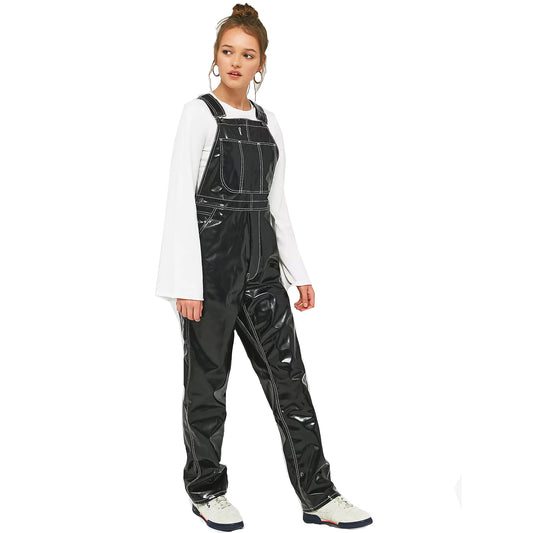 Women Vinyl Black Jumpsuit Romper Play Suit PVC