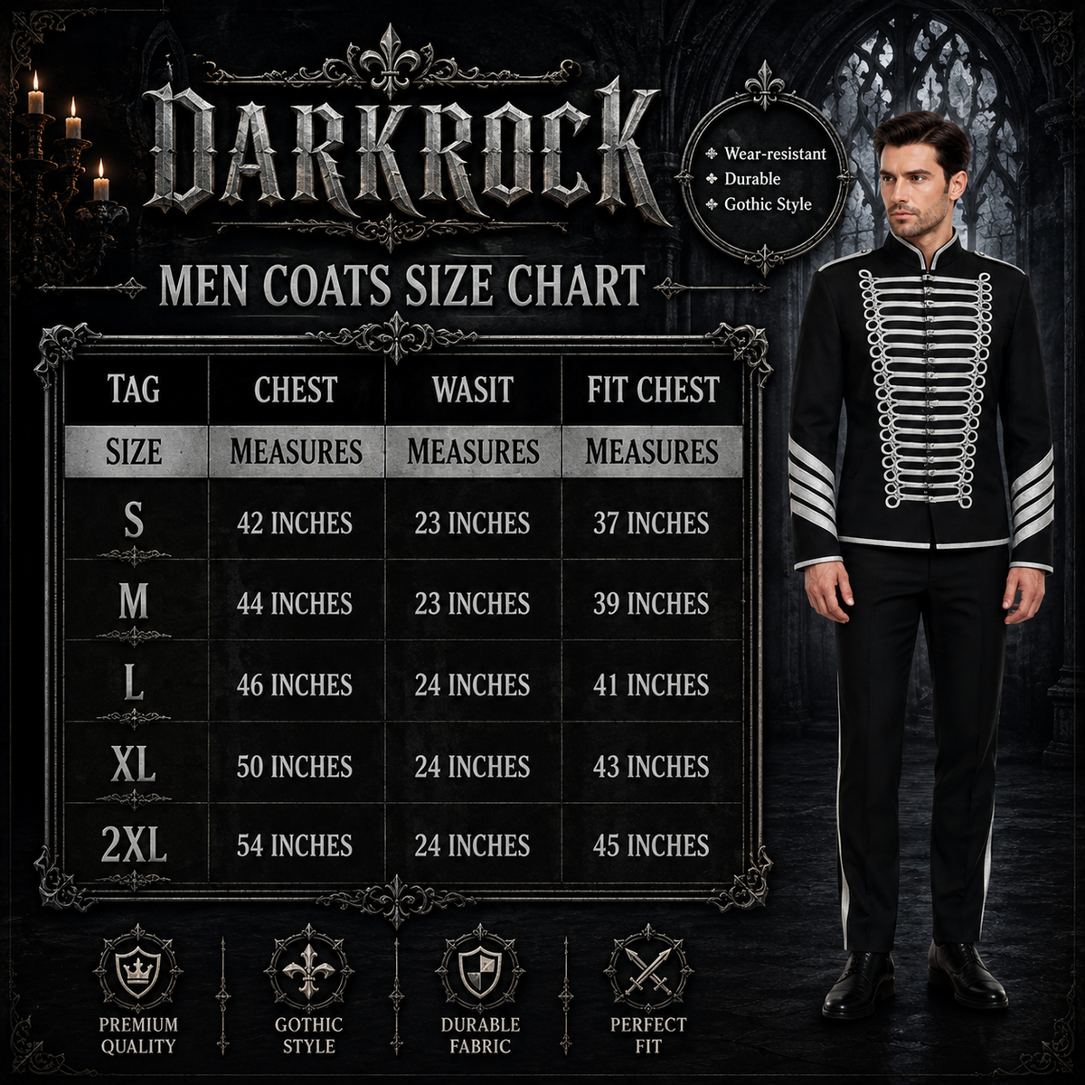 Prime Quality Handmade Men's Gothic Military Hussar Jacket Black Silver/USA