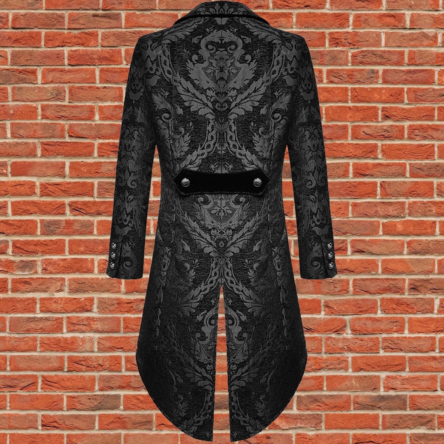 Gothic Devil Fashion Cavalier Men's Steampunk Tailcoat Black Damask