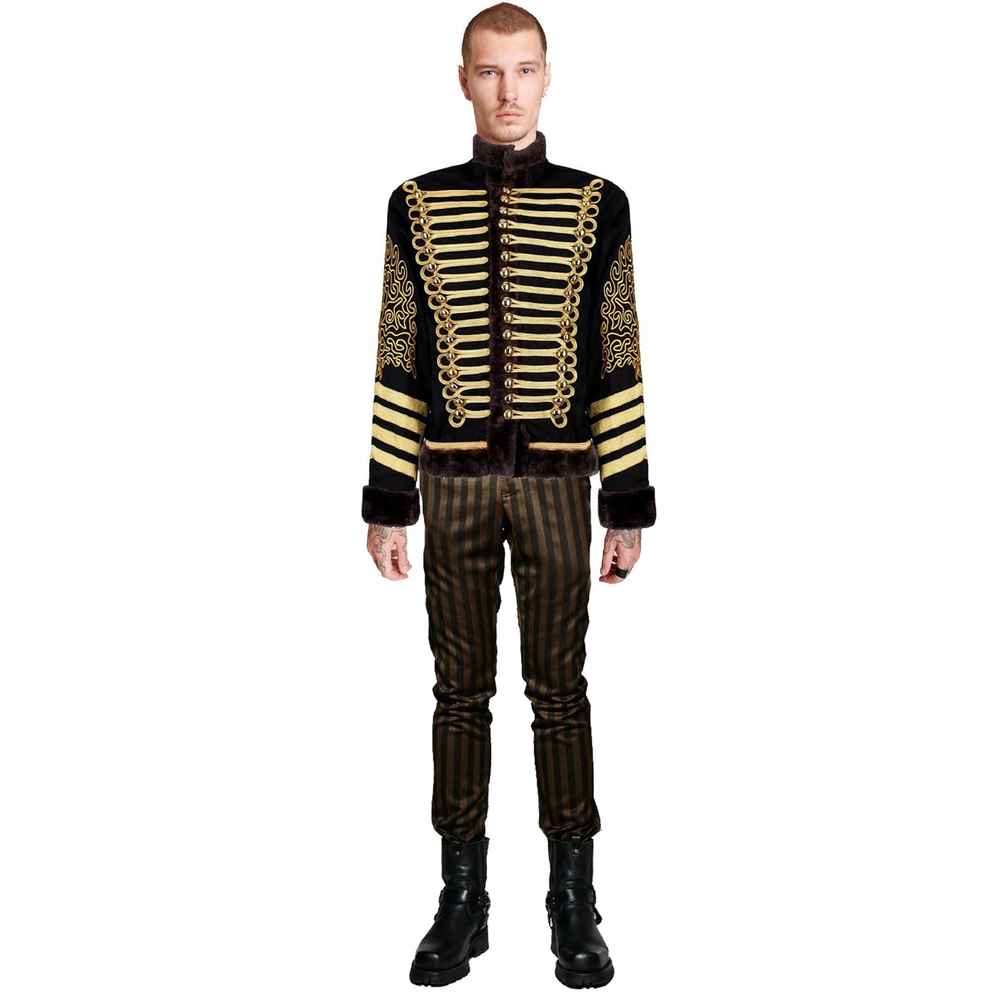New Napoleonic Hussars Uniform Military Style Tunic Pelisse Jimi Hendrix Jacket Parade Drummer Officer Faux Fur