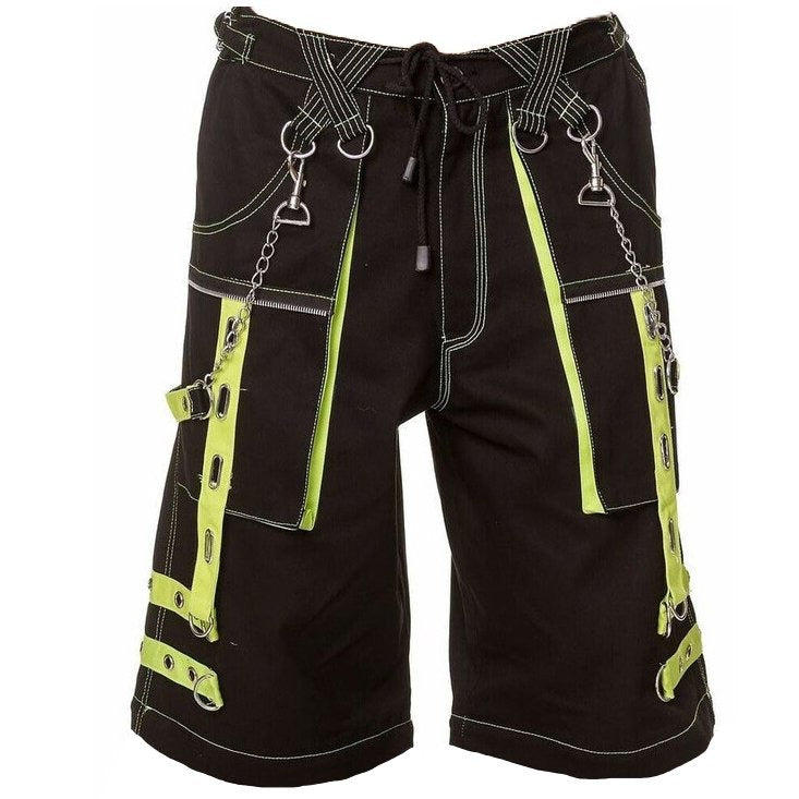Gothic Men's Handmade Bondage 4 Pocket Shorts Punk Rock Black Yellow Gothic Yellow Stitch