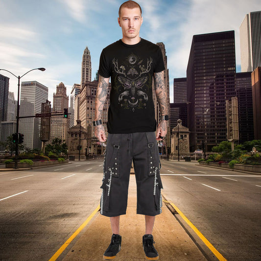 Men's Electro Bondage Rave Gothic Cyber Chain Goth Jeans Punk Rock Shorts
