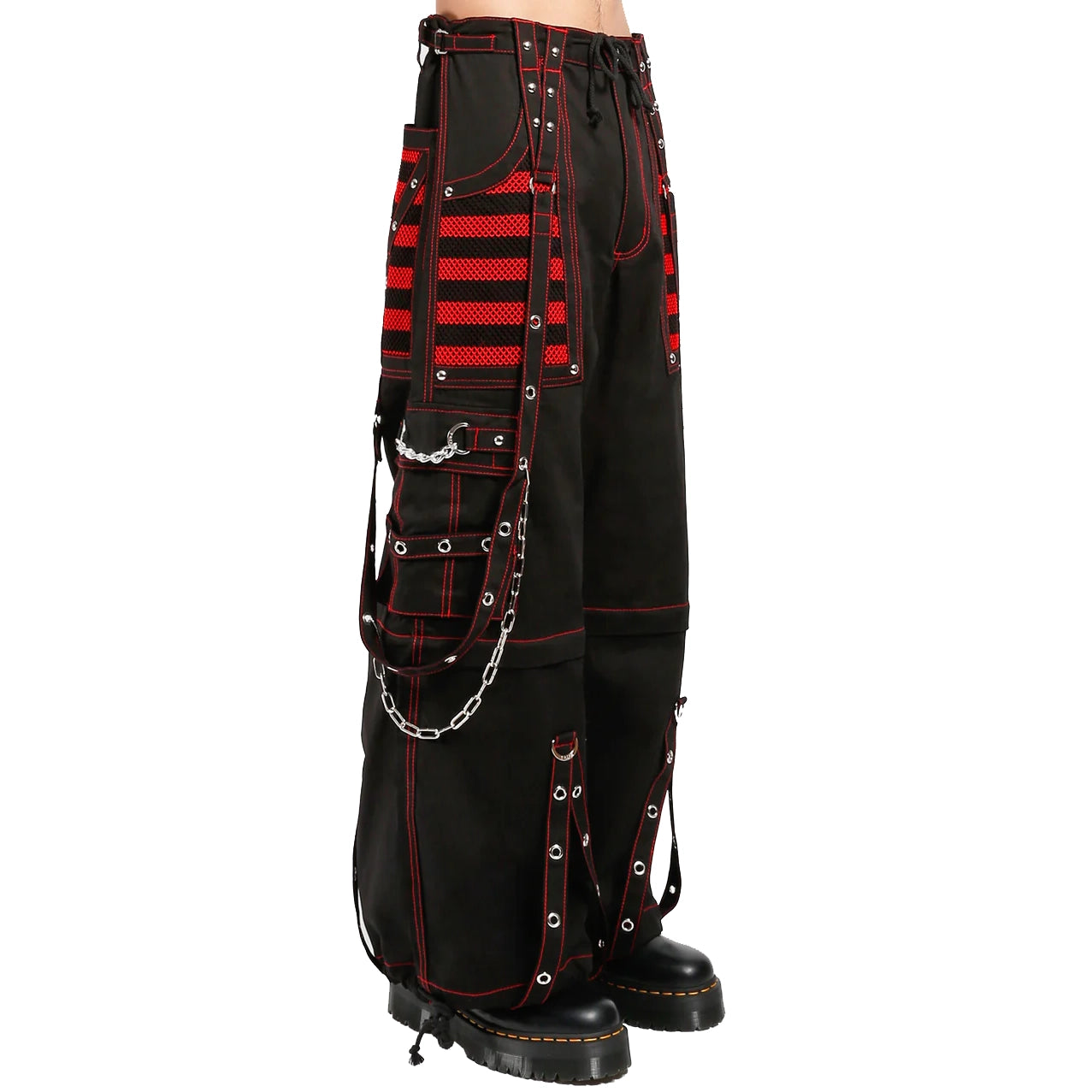 Gothic Extreme Bondage Skater Red & Black Punk Rocker Cyber Steampunk Biker Pant