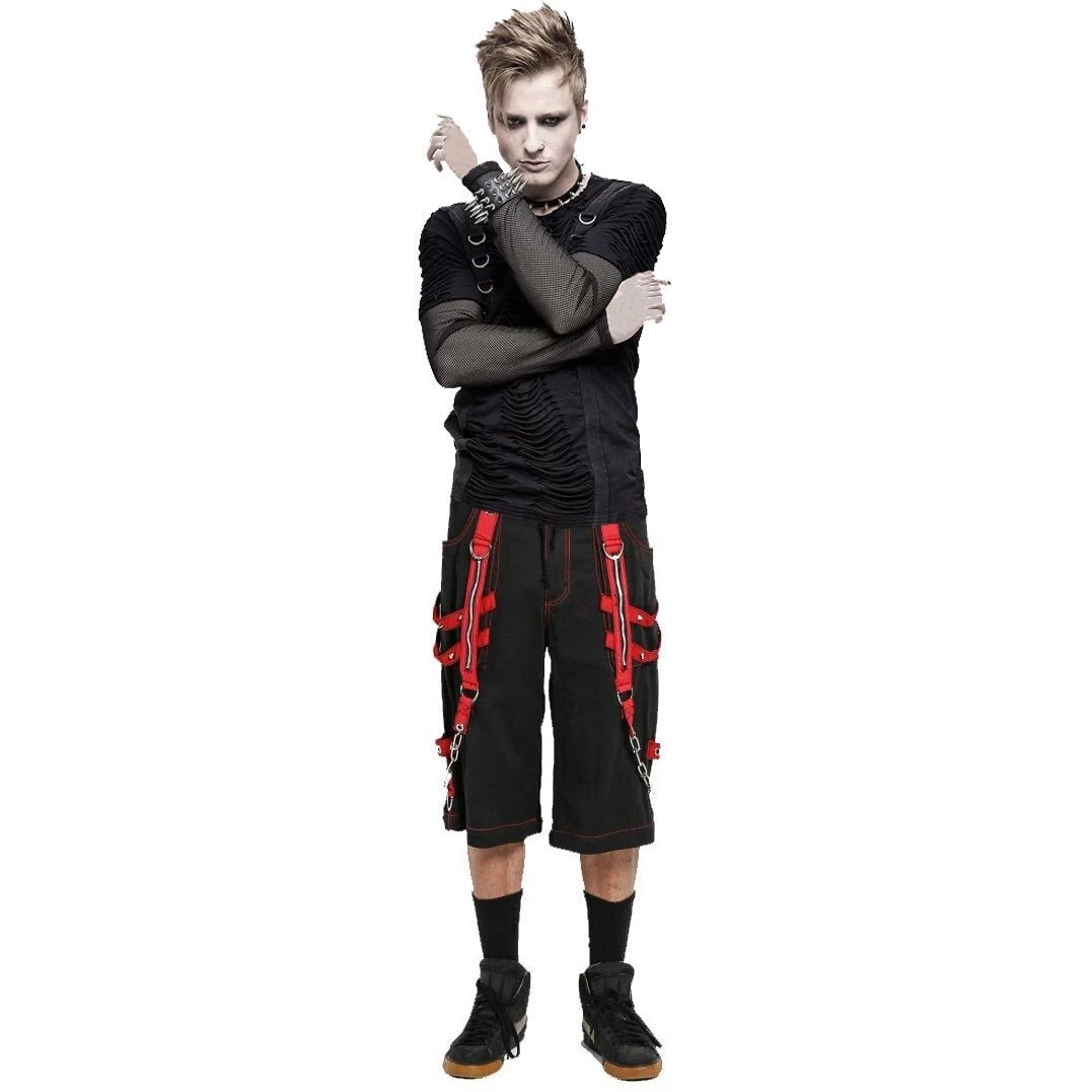 Mens Extreme Bondage Red Skater Gothic Punk Rocker Cyber Steampunk Biker Shorts