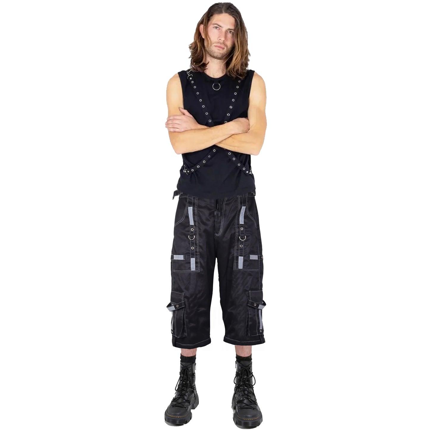Gothic Bondage Reflective Men Short Alternative Punk Rock Emo Shorts