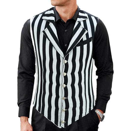 Handmade Black And White Men's Victorian Suit Gentleman Vest Steampunk Gothic Waistcoat/Usa