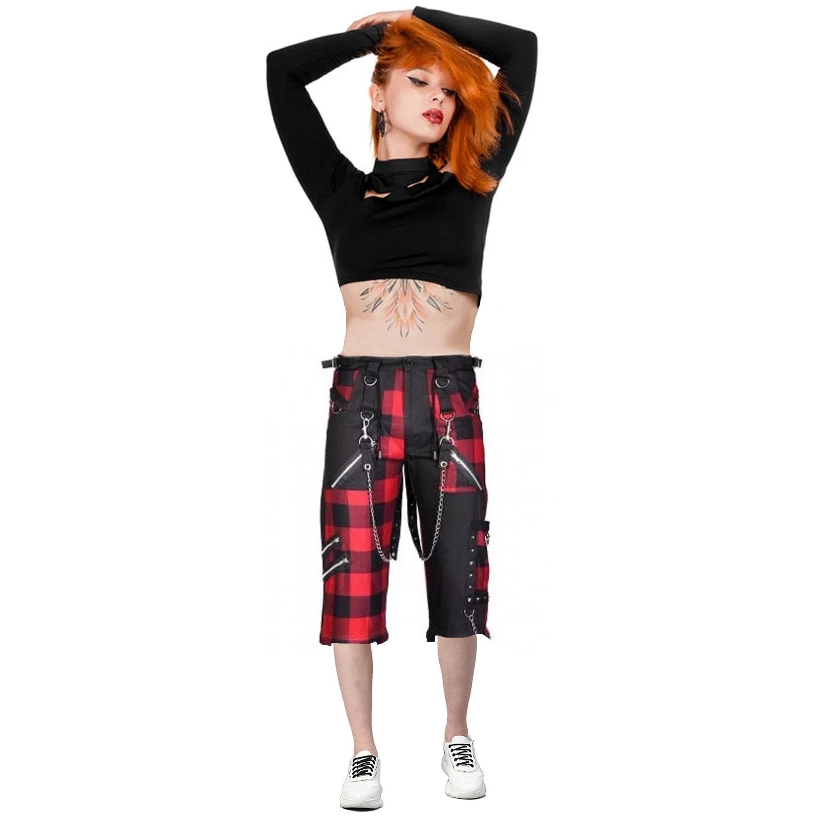 Men's Gothic Split Leg Bondage Rock Hard Shorts Emo