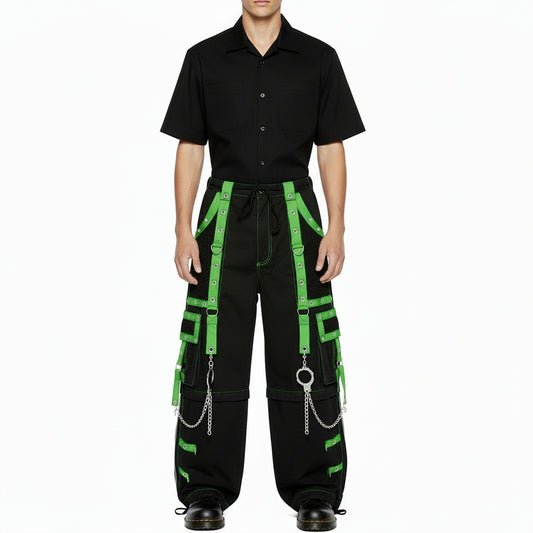Gothic Men's Handmade Handcuff Green Bondage Cyber Chain Pant