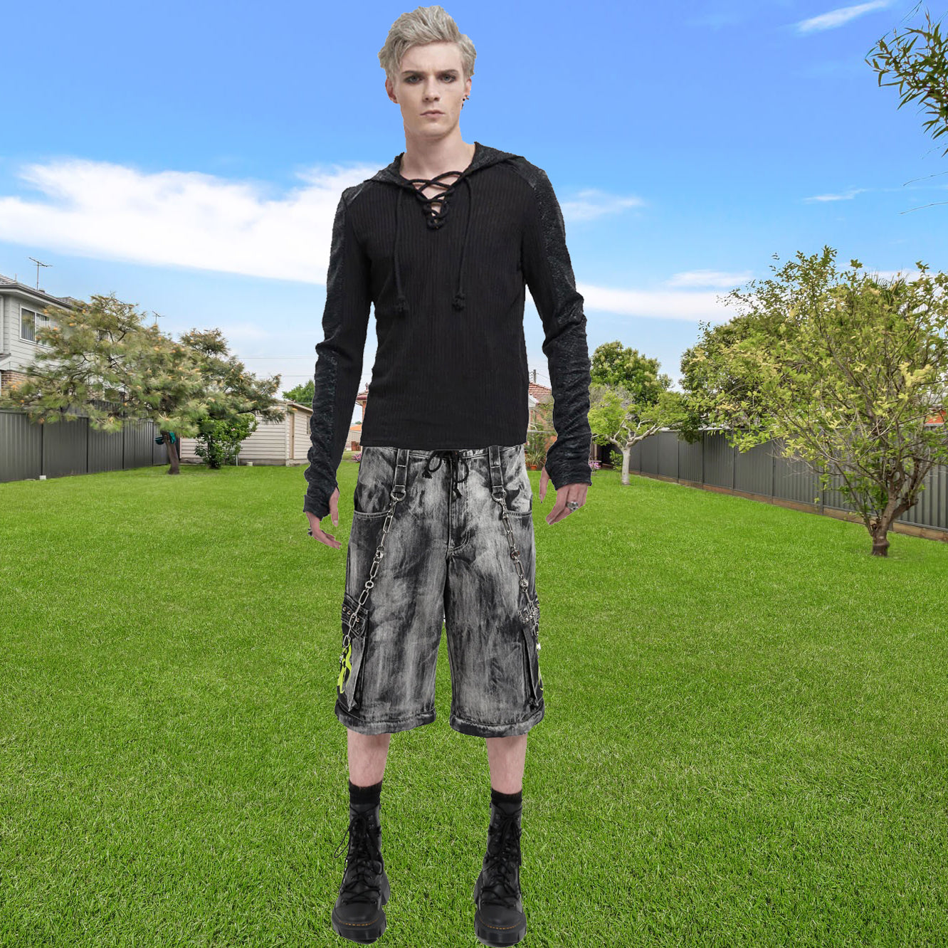 Gothic Men's Biohazard Black Denim Storm Wash Short