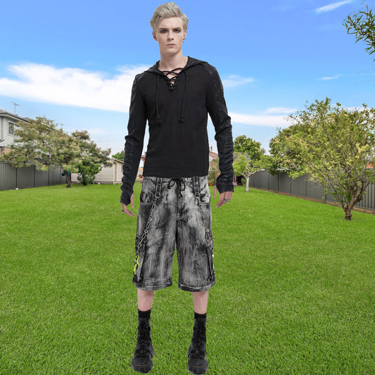 Gothic Men's Biohazard Black Denim Storm Wash Short