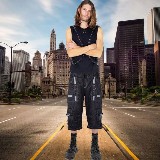 Gothic Bondage Reflective Men Short Alternative Punk Rock Emo Shorts