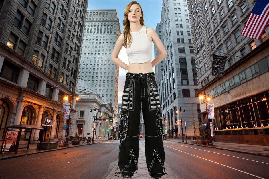 Gothic Womens Extreme Bondage Skater Electro Pant White