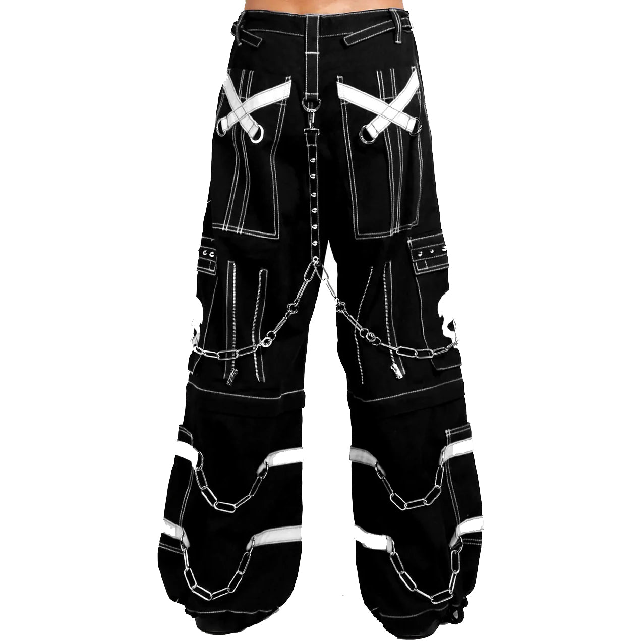 Gothic Bondage Black Skull Zip Off Pants Black & Amp White Alternative Punk Rock Emo Trouser Pant Usa