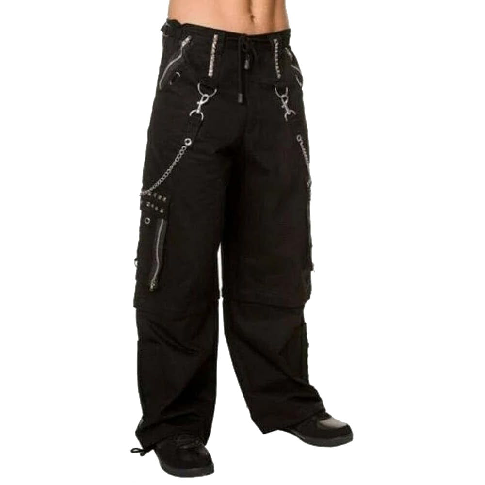 Gothic Men Black Chrome Trousers Punk Rock Studs Metal Chain Trouser
