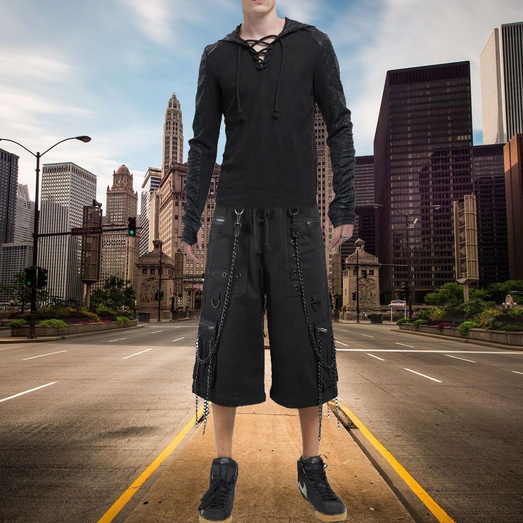 Gothic Bondage Rocker Mens Alternative Punk Rock Emo Shorts