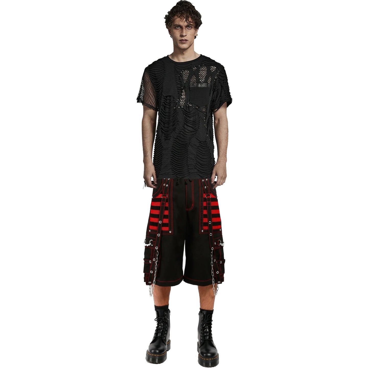 Gothic Extreme Bondage Skater Gothic Punk Rocker Cyber Steampunk Electro Shorts Red