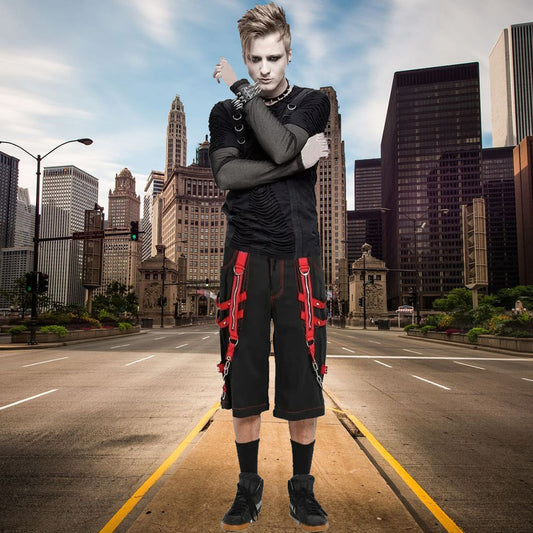 Mens Extreme Bondage Red Skater Gothic Punk Rocker Cyber Steampunk Biker Shorts