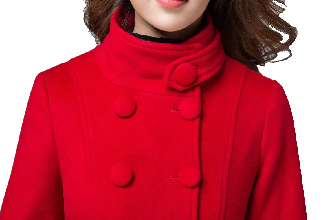 Women's Winter Warm Red Wool Long Fit And Flare Coat