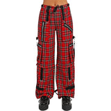 Gothic Bondage Red Plaid Men Pant Alternative Punk Rock Emo Trouser Pant Shorts