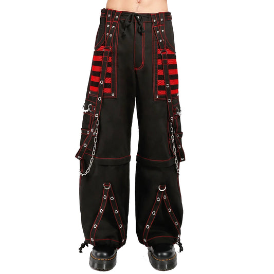 Gothic Extreme Bondage Skater Red & Black Punk Rocker Cyber Steampunk Biker Pant