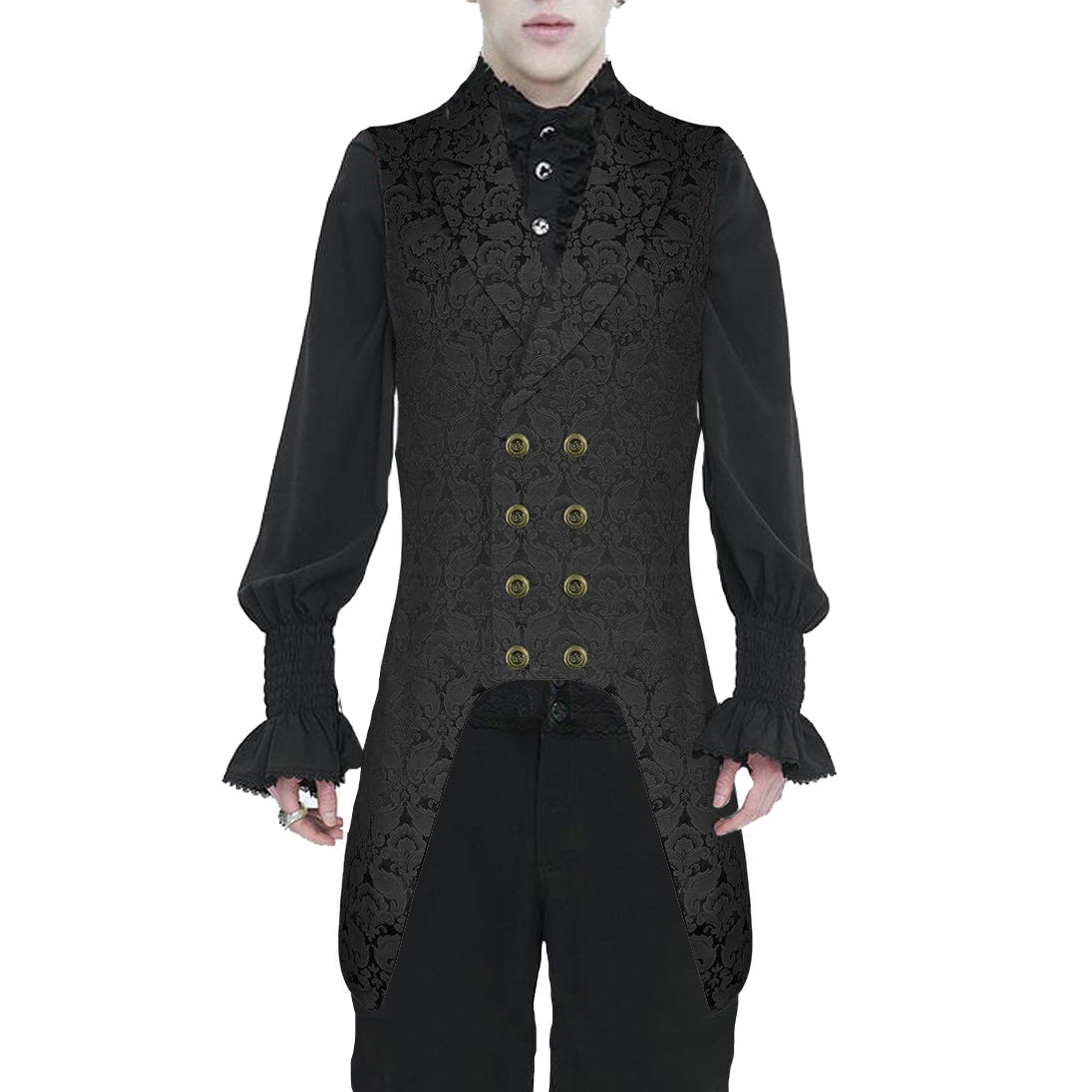 Men's Double Breasted Governor Vest Waistcoat Vtg Black Brocade Gothic Steampunk/Soa