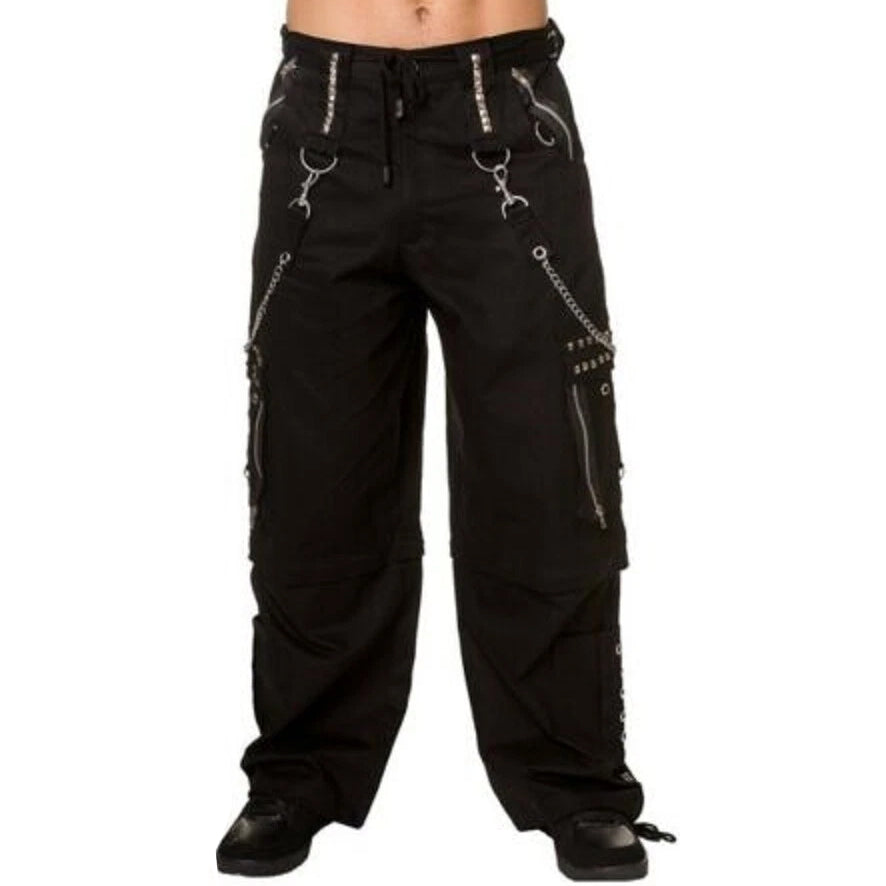 Gothic Men Black Chrome Trousers Punk Rock Studs Metal Chain Trouser