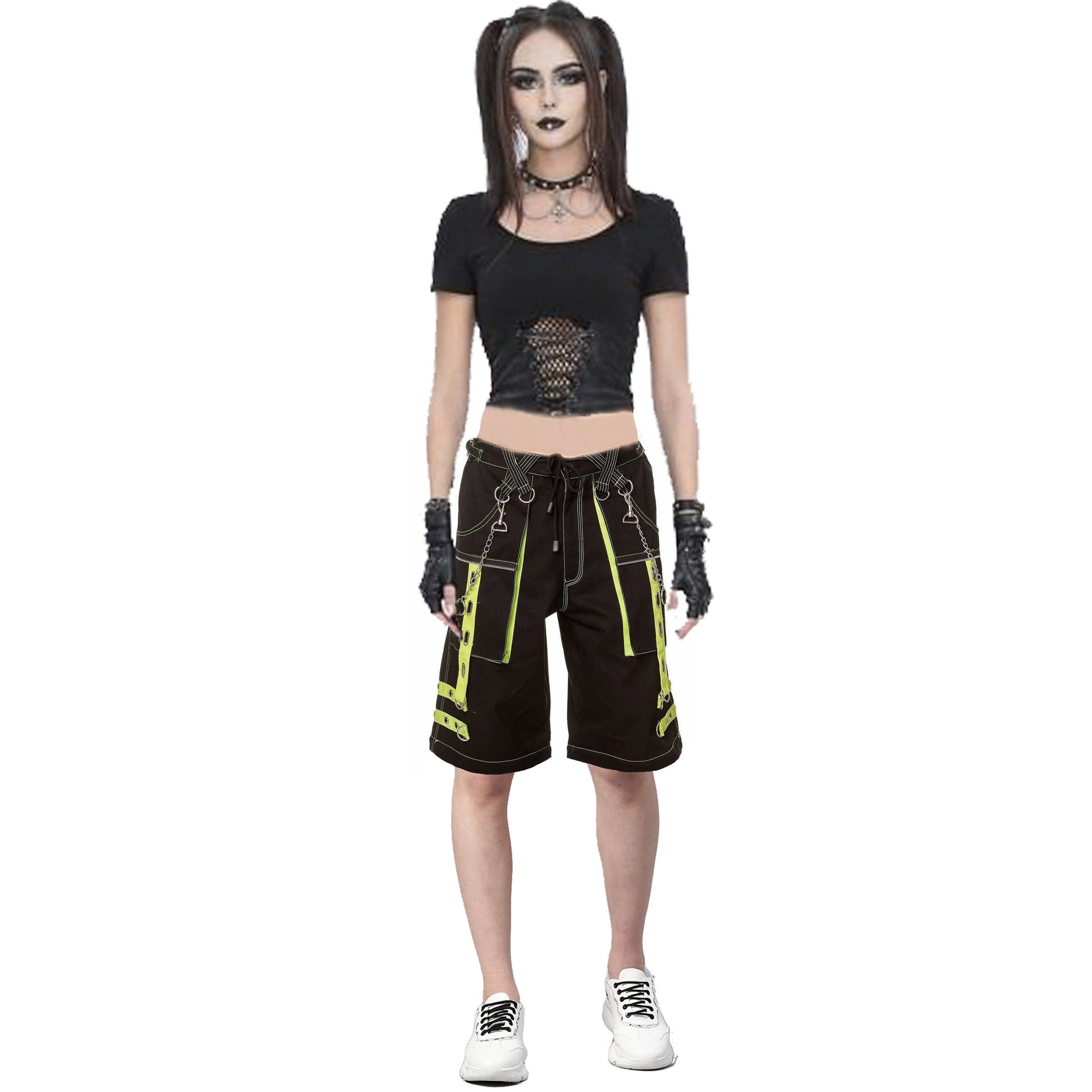 Gothic Men's Handmade Bondage 4 Pocket Shorts Punk Rock Black Yellow Gothic Yellow Stitch