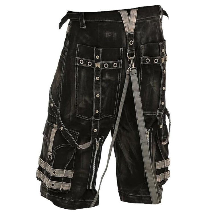 Gothic Black & Amp Grey Overdyed Zip Off Shorts
