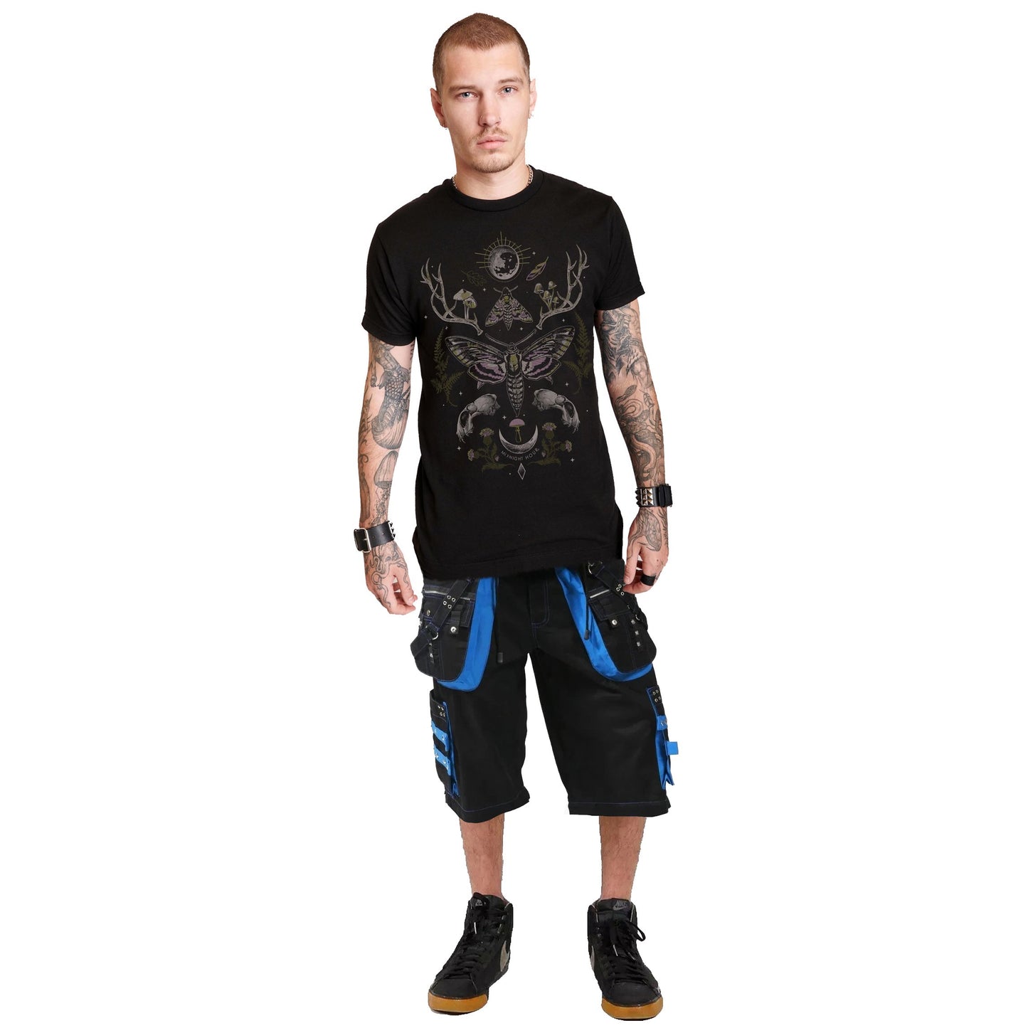 Prime Quality Men's Gothic Bondage Cyber Chain Techno Rock Punk Black Blue Shorts