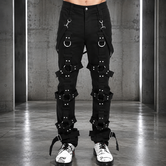Prime Quality Men Gothic Bondage Pant Alternative Punk Rock Emo Harness Pants Black/USA
