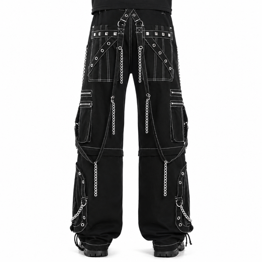 Prime Quality Gothic Men's Black Bondage Gothic Cyber Pant Chain Techno Rock Punk Shorts Trouser Pants USA