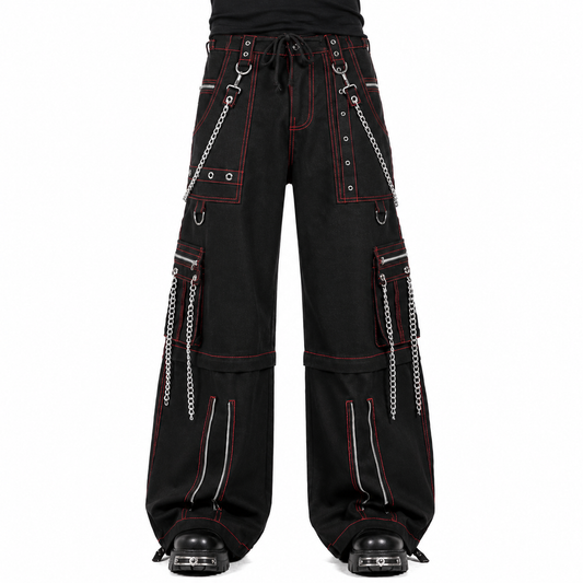 Men's Electro Bondage Gothic Red Stitch Rave Gothic Cyber Chain Goth Jeans Punk Rock Pants USA