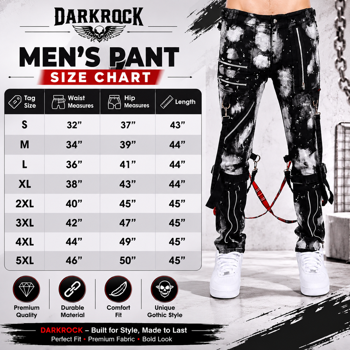 Prime Quality Handmade Men Gothic Bondage Day Walker Pant Alternative Punk Rock Bleach Emo Pants USA