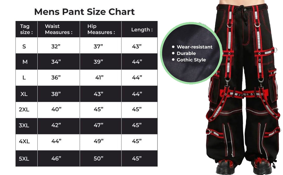 Men Extreme Bondage Gothic Electro Reflector Black/Red Pant/Shorts Usa