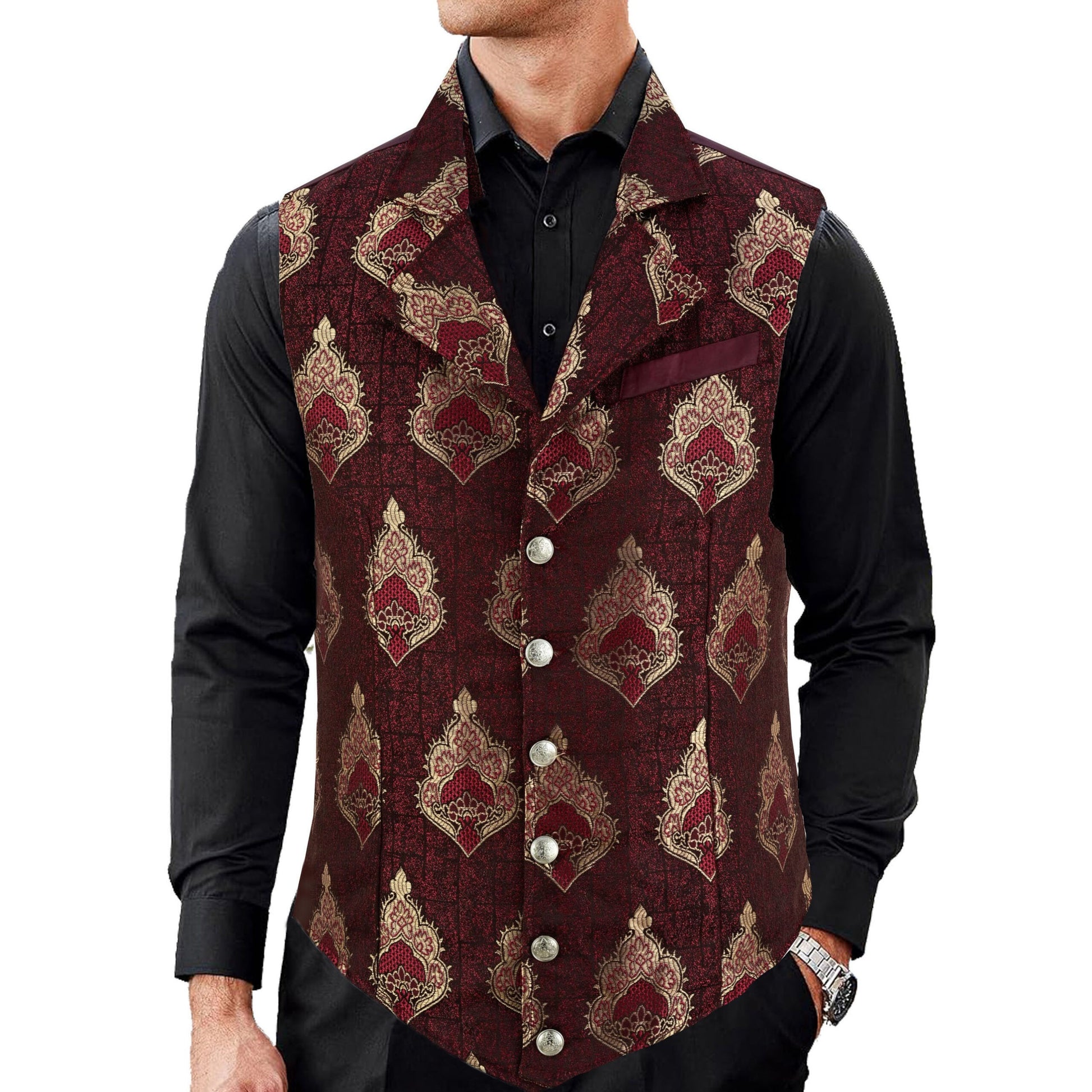 Handmade Red Men's Victorian Suit Gentleman Vest Steampunk Gothic Waistcoat/Usa