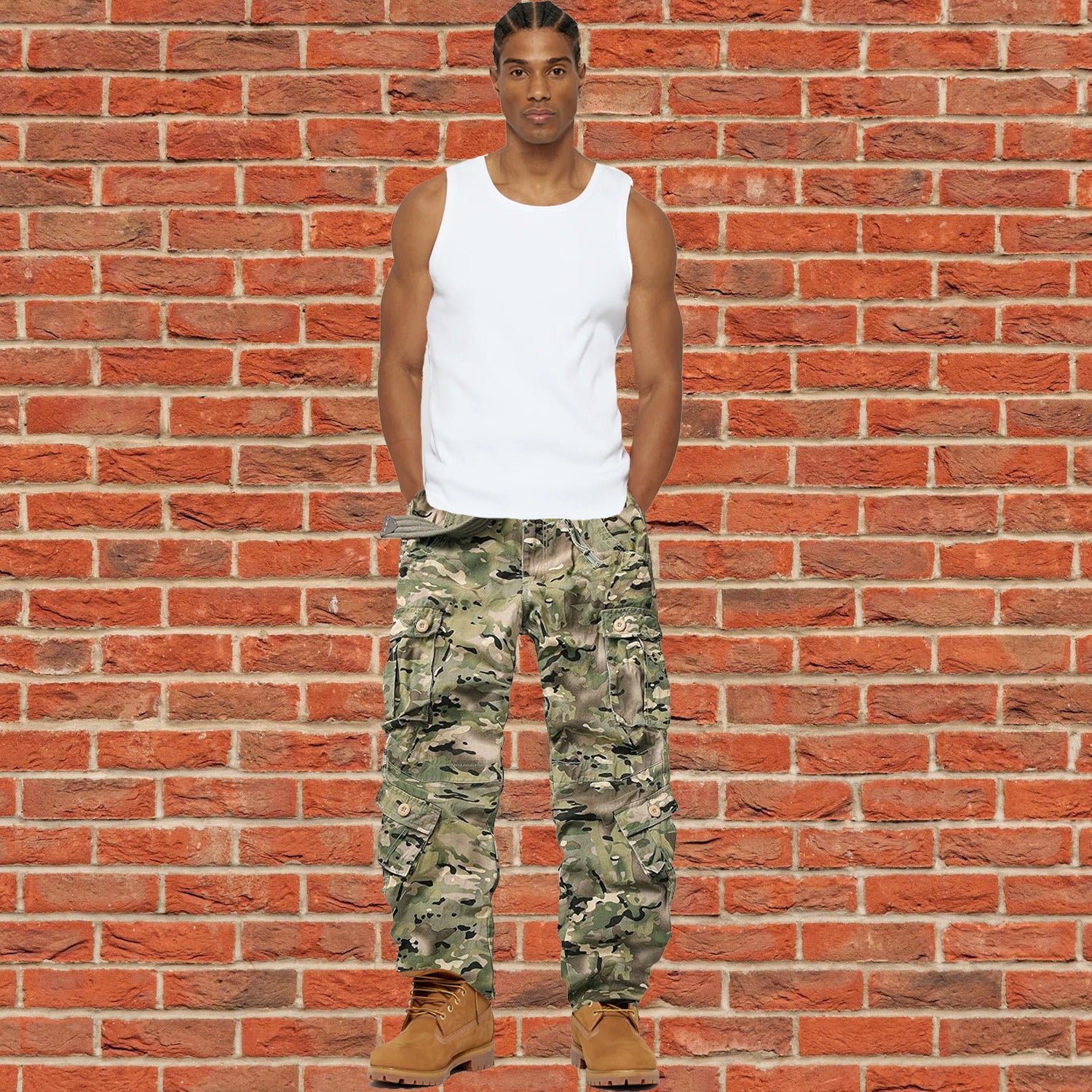 Men's Cotton Casual Military Army Camo Combat Work Cargo Pants with 8 Pockets