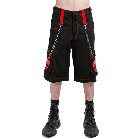 Gothic Bondage Red Skull Shorts Black Red Alternative Punk Rock Emo Shorts