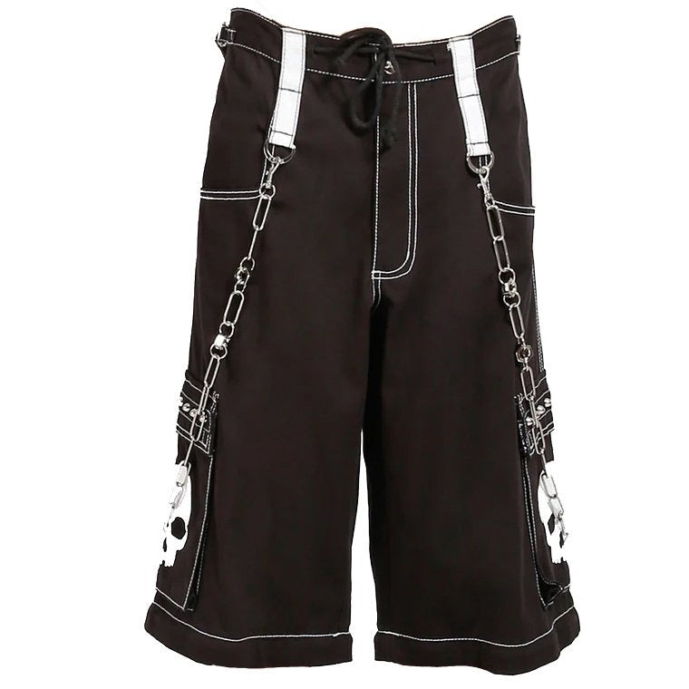 Gothic Bondage White Skull Shorts Black White Alternative Punk Rock Emo Shorts