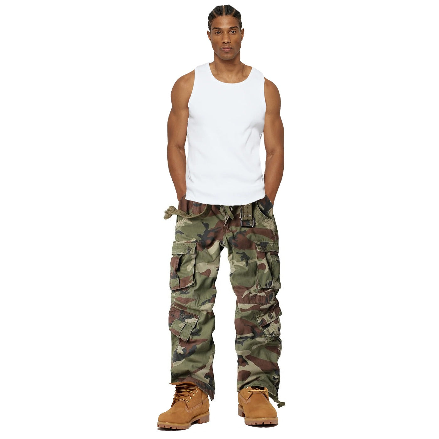 Men's Cotton Casual Military Army Camo Combat Work Cargo Pants with 8 Pockets