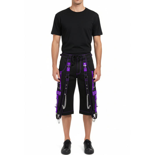 Mens Gothic Punk Black Purple Bondage Short Chain Techno Rock Punk Usa