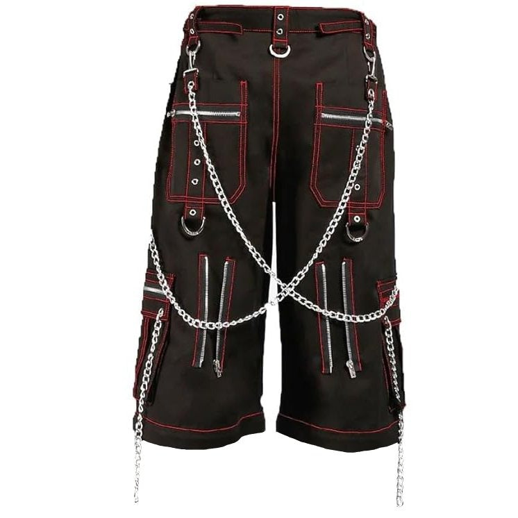Men's Electro Bondage Gothic Red Stitch Rave Gothic Cyber Chain Gothic Punk Rock Pants
