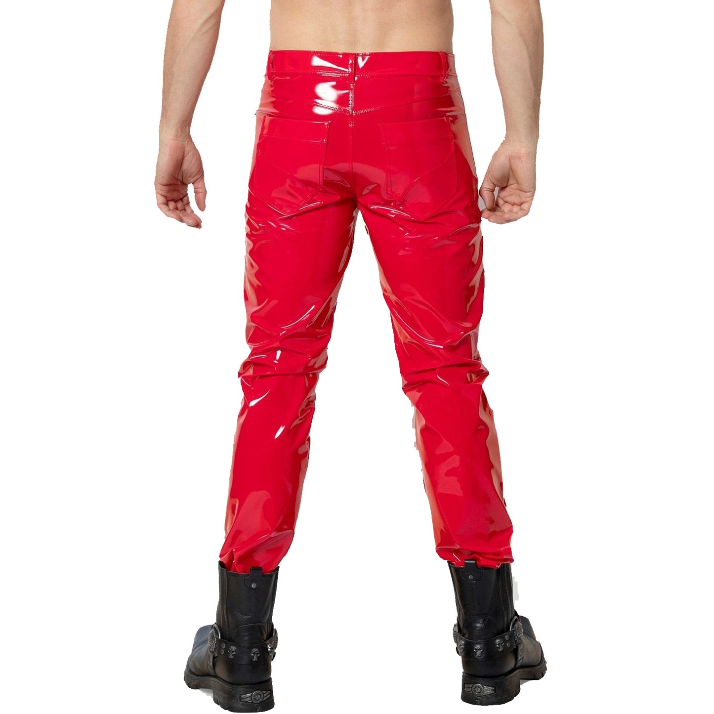 GOTHIC MEN RED BONE FIT PVC VINYL GLOSS FETISH ROCKER SKINNY JEANS PANTS