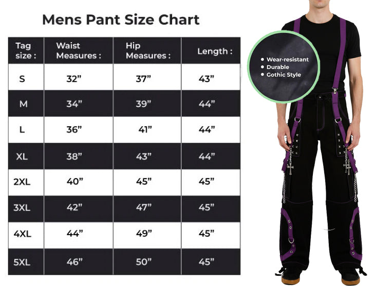 Men's Black Purple Bondage Gothic Cyber Chain Techno Rock Punk Trouser Pants Usa
