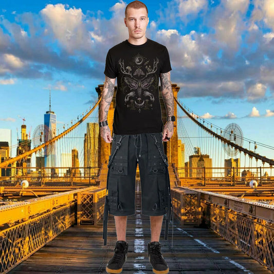 Gothic Bondage Cargo Rock Black Punk Buckle Zips Chain Strap Trousers Emo Shorts